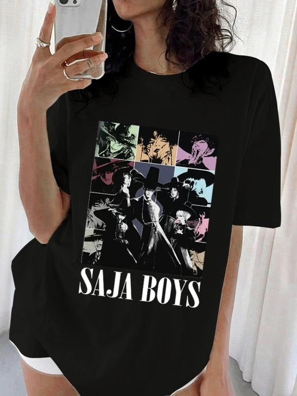 Samja Boys K-Pop Demon Hunter T-Shirt, Cartoon Animal Pattern Casual Loose Fit Tee, Idol Group Merchandise Gift for Fans...