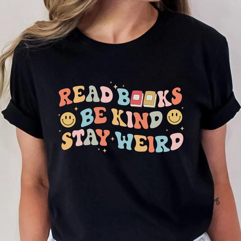 Sandjest Book Lover T-Shirt Read Books Be Kind Stay Weird Gift for Bookworm Librarian Hoodie, Sweatshirt | HypeCrazeTee.com