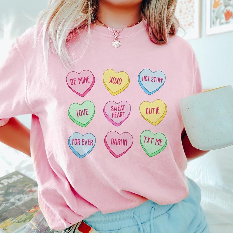 Sandjest Candy Hearts T-Shirt Valentines Shirts for Women Girl Friends Hoodie, Sweatshirt | HypeCrazeTee.com