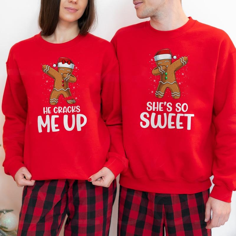 Sandjest Christmas Couple Sweatshirt Gingerbread Couple Gifts for Husband Wife Girlfriend Boyfriend T-Shirts, Hoodie