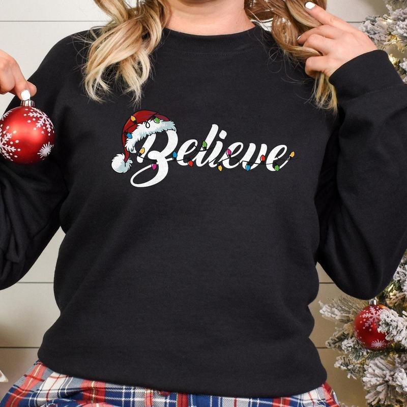Sandjest Christmas Crewneck Sweatshirt Believe Gift for Girl Friends Women Family Cute Christmas Birthday Gift T-Shirts,...