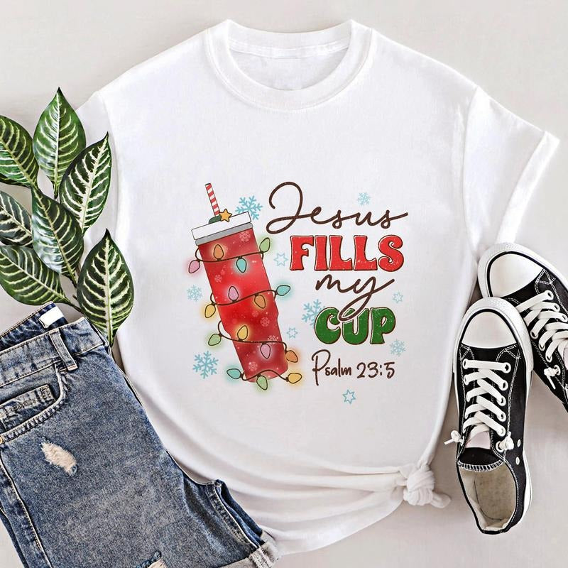 Sandjest Christmas Crewneck Tshirt Jesus Fills My Cup Gift for Bible Lover Christians Hoodie, Sweatshirt | HypeCrazeTee.com