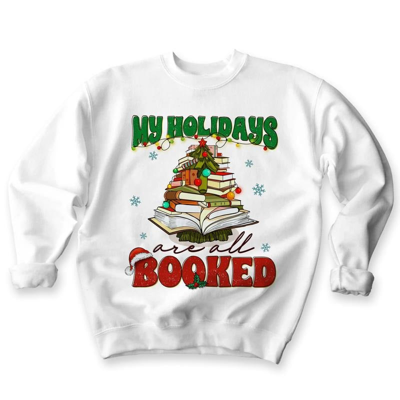 Sandjest Christmas Sweatshirt My Holidays Are All Booked Gift for Women Book Lover Bookworm T-Shirts, Hoodie