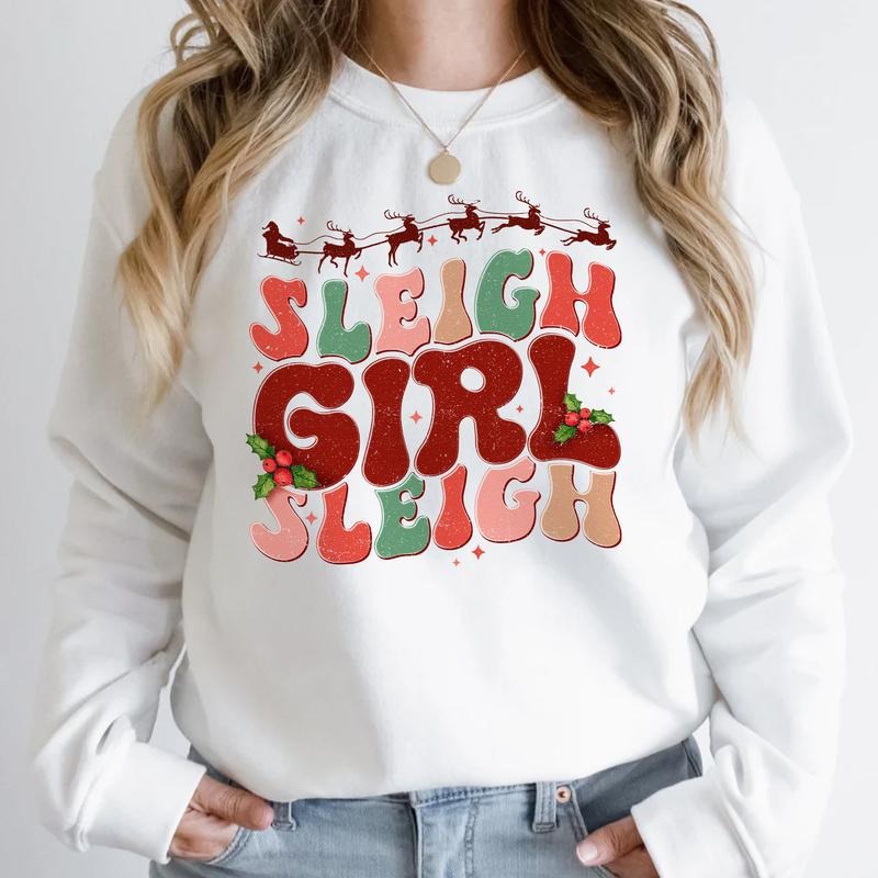 Sandjest Christmas Sweatshirt Sleigh Girl Sleigh Groovy Style Gift for Women Girl Friend T-Shirts, Hoodie | HypeCrazeTee.com