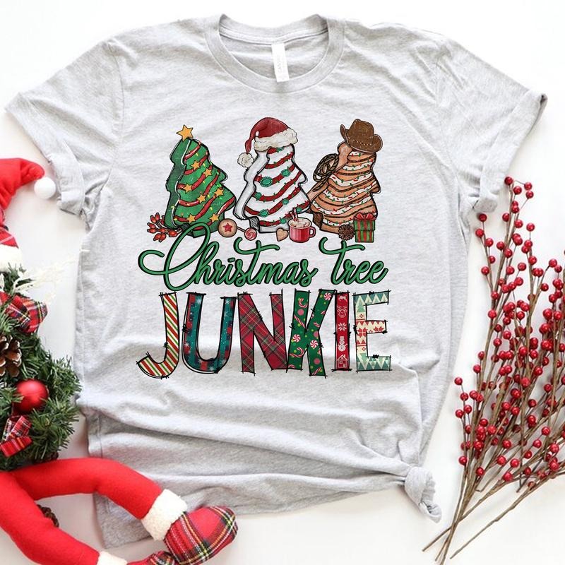 Sandjest Christmas Tree Junkie Shirt Country Western Christmas Shirt Cowboy Christmas Apparel Trendy Retro Christmas...