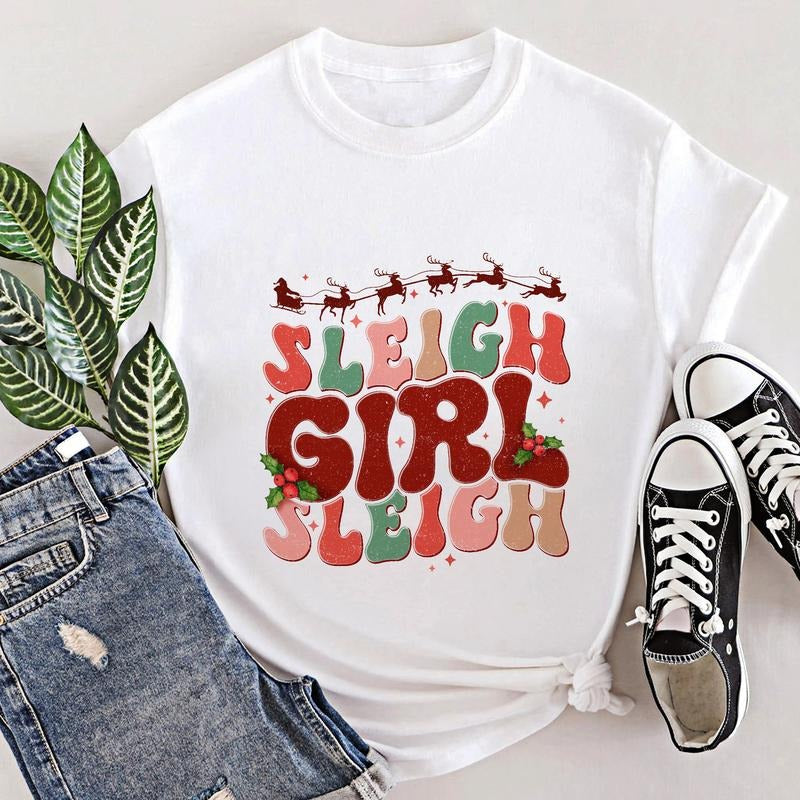 Sandjest Christmas Tshirt Sleigh Girl Sleigh Groovy Style Gift for Women Girl Friend Hoodie, Sweatshirt | HypeCrazeTee.com