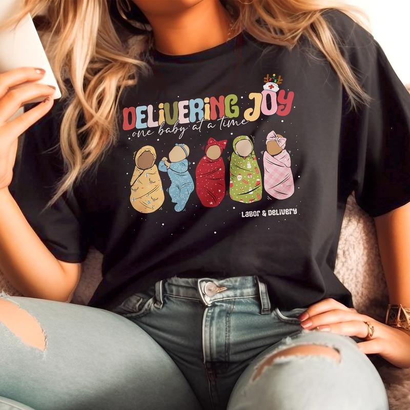 Sandjest Delivering Joy Labor and Delivery Christmas Tshirt, L&d Nurse Christmas T-Shirt, Holiday Labor Nurse Gift, L&d...