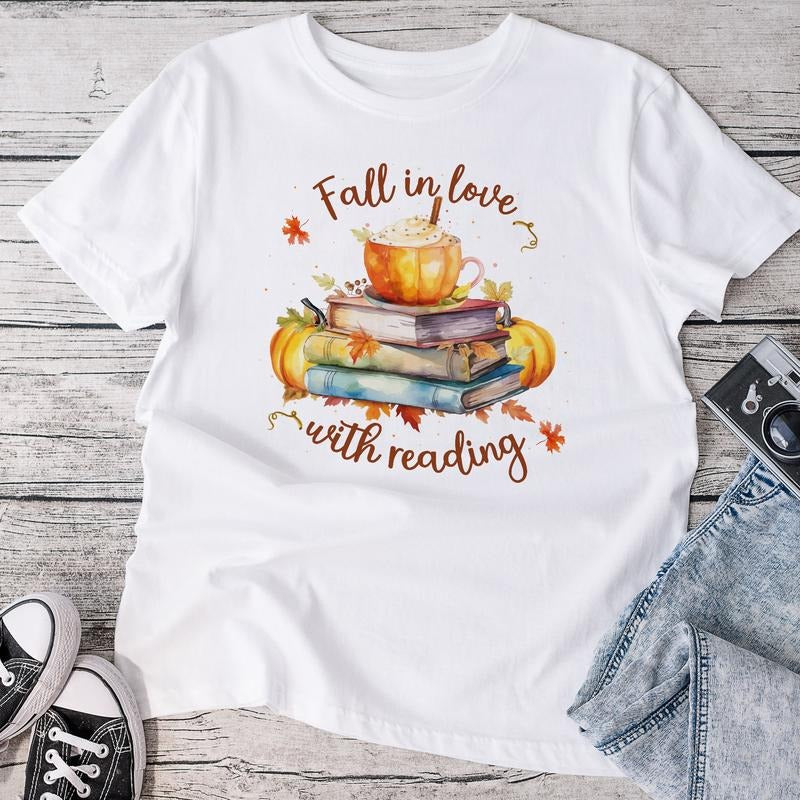 Sandjest Fall Reading Shirt, Fall English Reading Teacher T-Shirt, Autumn Librarian Shirt, Cute Book Lover Shirt, Bookish...