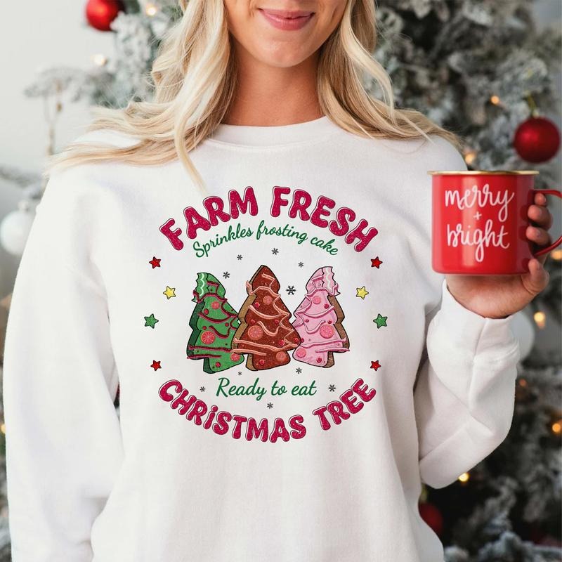 Sandjest Farm Fresh Christmas Tree Cake Sweatshirt, Christmas Tree Farm Sweater, Merry Christmas Shirt, Retro Christmas...