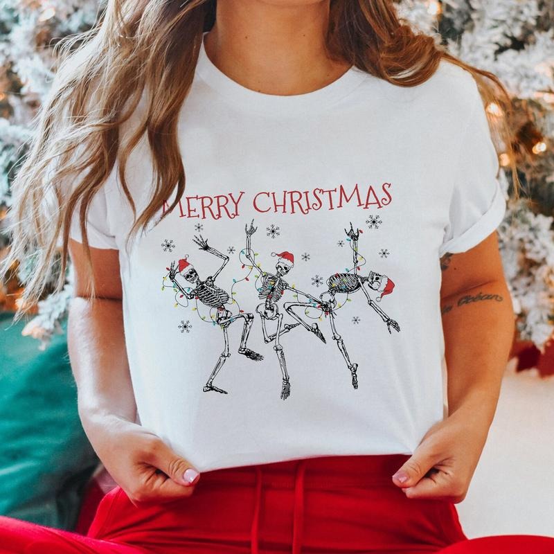 Sandjest Funny Christmas Tshirt Dancing Skeleton Gift for Women Girl Friend Hoodie, Sweatshirt | HypeCrazeTee.com