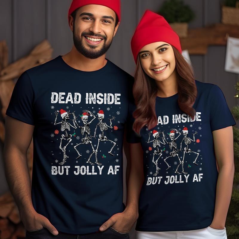 Sandjest Funny Shirt Christmas Skeleton Dead Inside But Jolly AF for Women Men Friends on Xmas Hoodie, Sweatshirt
