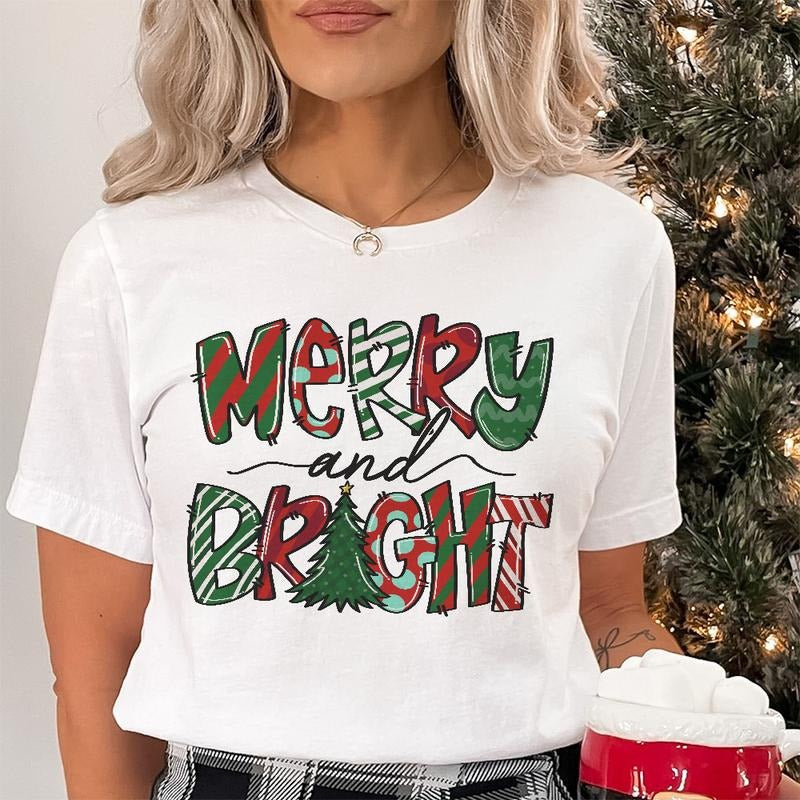 Sandjest Merry Christmas T-Shirt Merry and Bright Xmas Tee Gift for Women Men Friend Hoodie, Sweatshirt | HypeCrazeTee.com