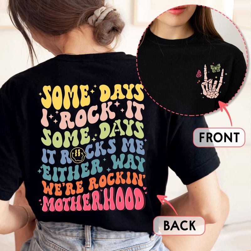 Sandjest Motherhood Shirt Groovy Retro Style, Funny Mom Shirt, Skeleton Rocking Motherhood Graphic Tee, Trendy Mom Life...
