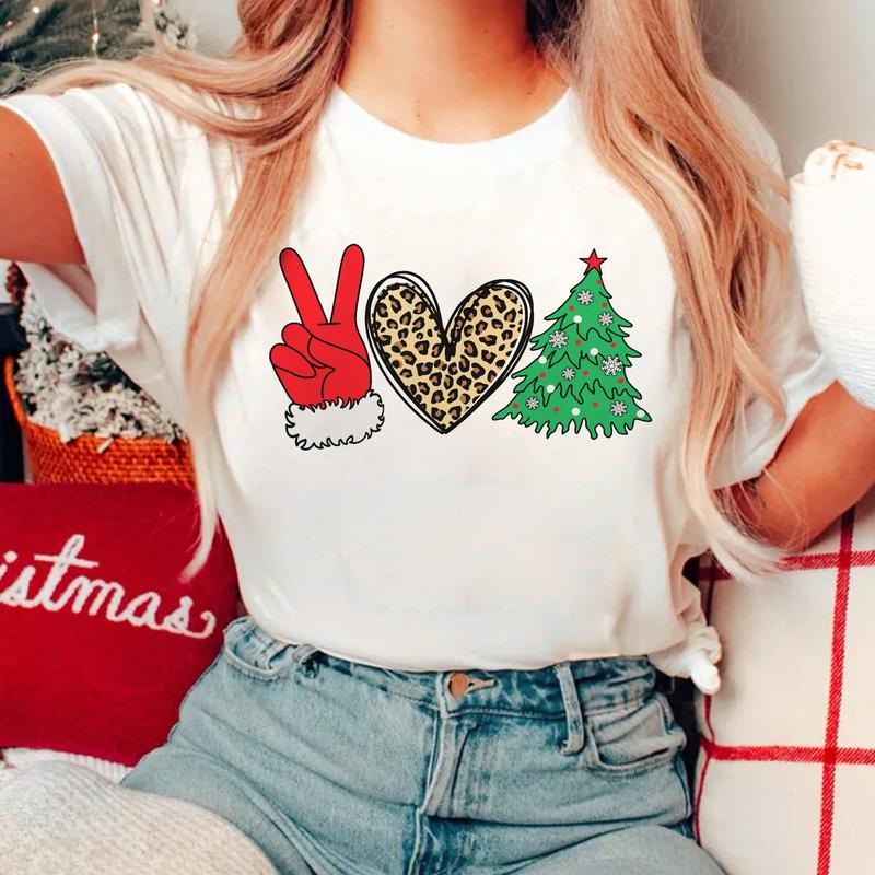 Sandjest Peace Love Christmas T-Shirt Funny Gift for Women Friend Girl Xmas Gifts Hoodie, Sweatshirt | HypeCrazeTee.com