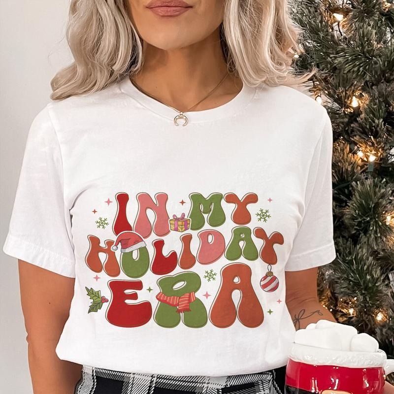 Sandjest Retro Christmas Tshirt, in My Holiday Era, Funny Christmas Shirt, Vintage Christmas Tee, Christmas Tshirts for...