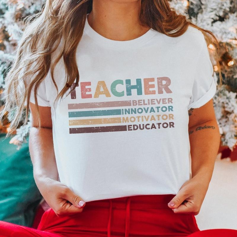 Sandjest Teacher T-Shirt Believer Innovator Motivator Educator Gift for Women Girl Friend Hoodie, Sweatshirt