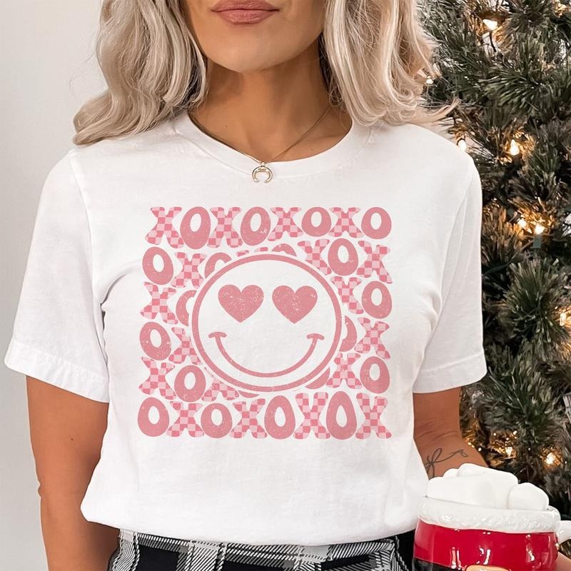 Sandjest Valentine Heart T-shirt Gift for Wife Girlfriend Retro Style Smiling Face Hoodie, Sweatshirt | HypeCrazeTee.com