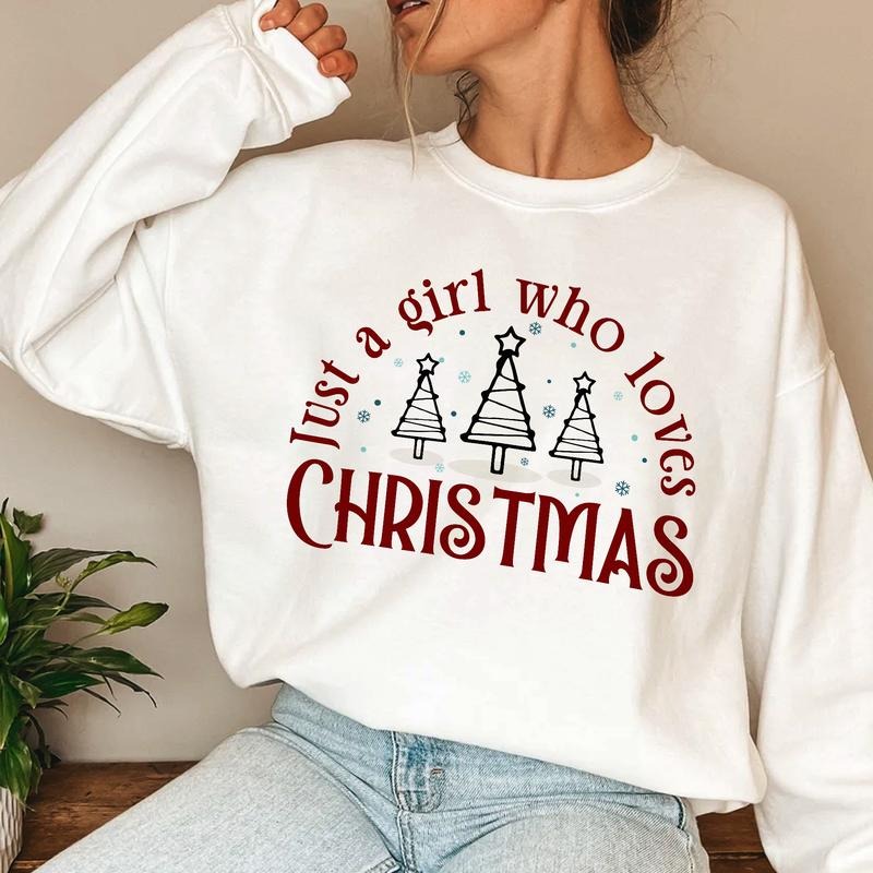 Sandjest Women's Christmas Shirt, Just A Girl Who Loves Christmas, Christmas Gift Shirt, Christmas Lover Shirt, Holiday...