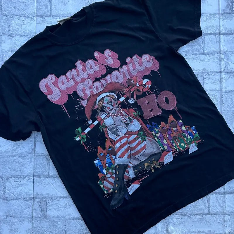 Sant's Favorite HO HO HO Graphic Tee - Spooky Clown Christmas Shirt Hoodie, Sweatshirt | HypeCrazeTee.com