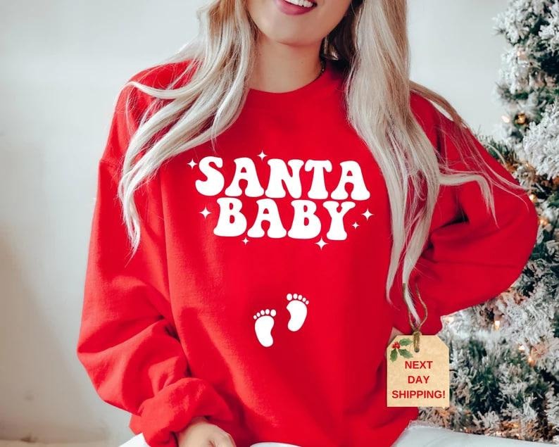 Santa Baby Sweatshirt, Christmas Maternity, Christmas Pregnancy Announcement Hoodie, Pregnancy Announcement Sweatshirt,...