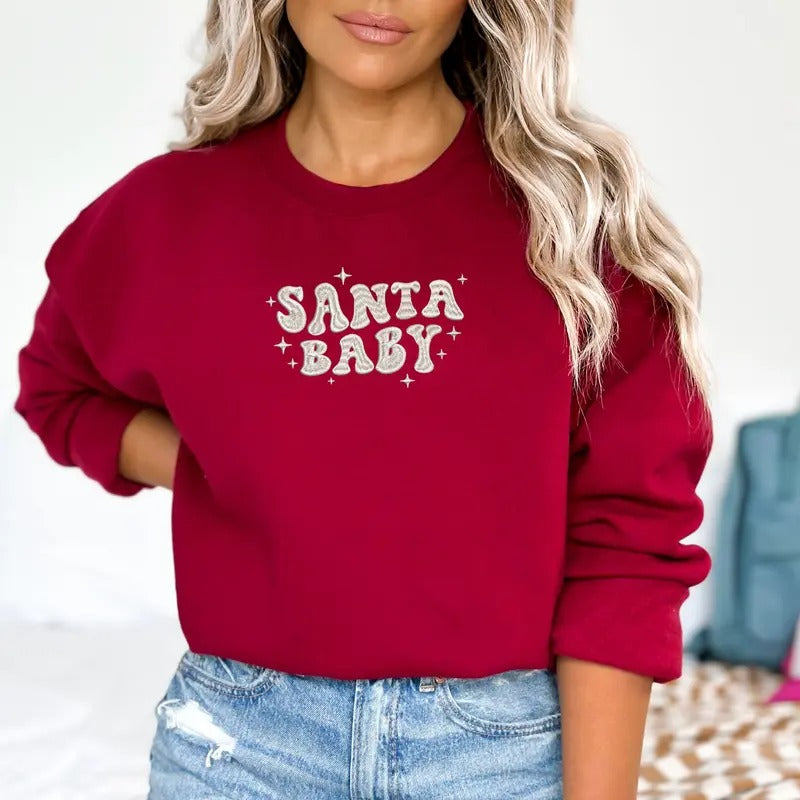 Santa Baby Sweatshirt, Christmas Pregnancy Announcement Sweatshirt, Pregnancy Announcement Shirt, Christmas Pregnancy,...