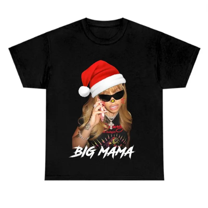 Santa Big Mama Big Face Graphic Kitty Christmas Rap Tee Shirt Streetwear Fashion Hoodie, Sweatshirt | HypeCrazeTee.com