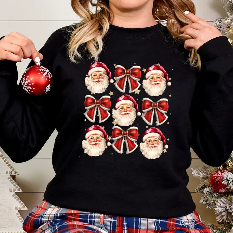 Santa Bows Santa Claus Shirt Santa Cute Full Color Print T-Shirts, Hoodie, Sweatshirt
