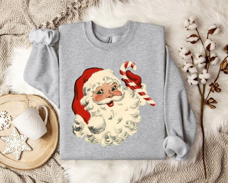 Santa Christmas Sweater, Vintage Santa Claus Face Sweatshirt - Retro Christmas Clothing, Santaface Festive Holiday...