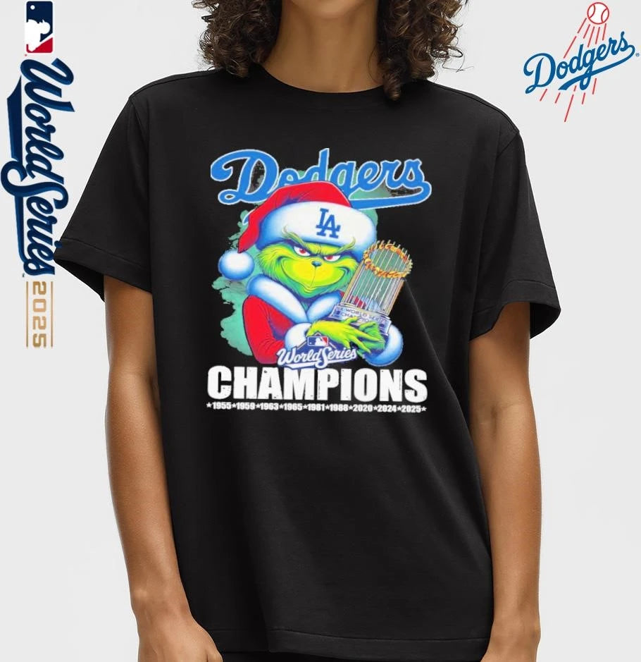 Santa Grinch Los Angeles Dodgers 2025 World Series Champions T-Shirt
