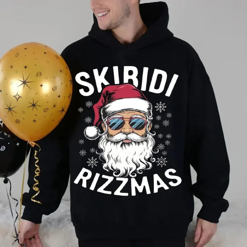 Santa Skibidii Rizzmas Tshirt Sweatshirt Hoodie, Merry Christmas, Christmas Party Shirt, Sigma Cool Santa, Unisex Sweater...