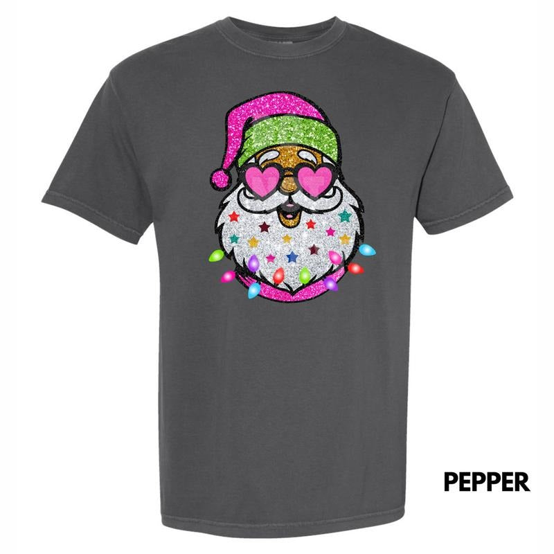 Santa With Sunnies FAKE Sequins Comfort Colors T-Shirt Hoodie, Sweatshirt | HypeCrazeTee.com