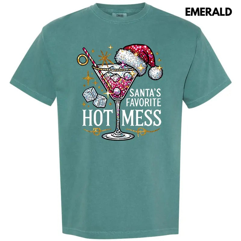 Santa's Favorite Hot Mess Comfort Colors T-Shirt 'NLB' Hoodie, Sweatshirt | HypeCrazeTee.com