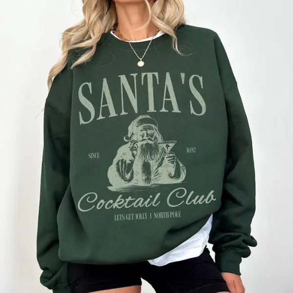 Santas Cocktail Club Christmas Sweatshirt Funny Christmas Sweater Espresso Martini Dirty Martini Christmas Crewneck Shirt...