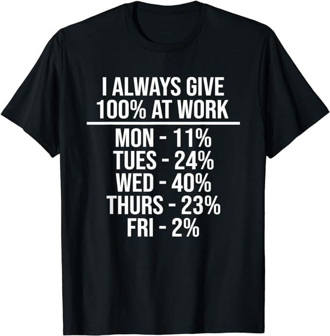 Sarcastic Work Shirts, I Always Give 100% At Work Funny Work Quotes Humor Sarcastic T-Shirt Menswear Top Hoodie, Sweatshirt