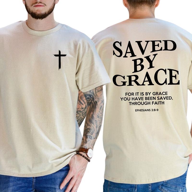Saved By Grace 2-Sided Shirt, Christian T-shirt, Jesus Saves Tee, Aesthetic Jesus Apparel, Unisex Religious Shirt,...