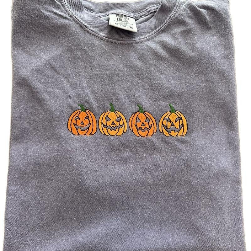 Scary Pumpkin Halloween Embroidered Comfort colors Tee shirt Cute Hoodie, Sweatshirt | HypeCrazeTee.com