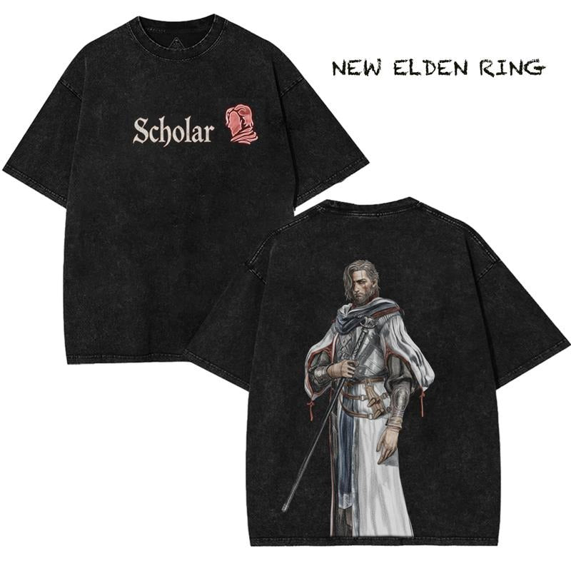 Scholar Knight Elden Ring Nightreign Vintage Washed T-Shirt | Limited Edition Oversized Unisex Anime Game Tee | Dark...