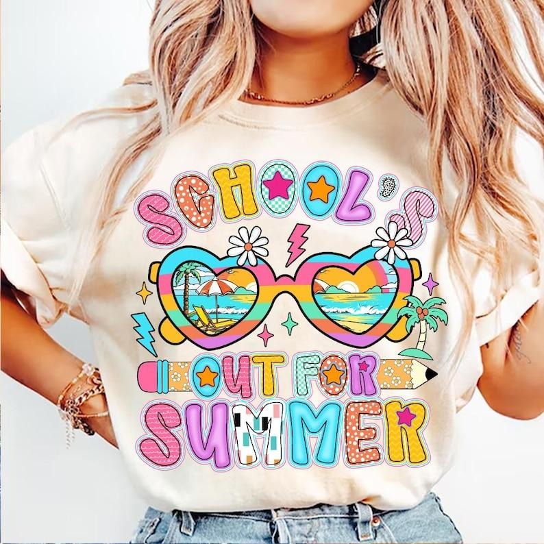 School's Out for Summer Last Day Teacher Appreciation Kids Summer Break Preppy Shirt T-Shirt Hoodie, Sweatshirt