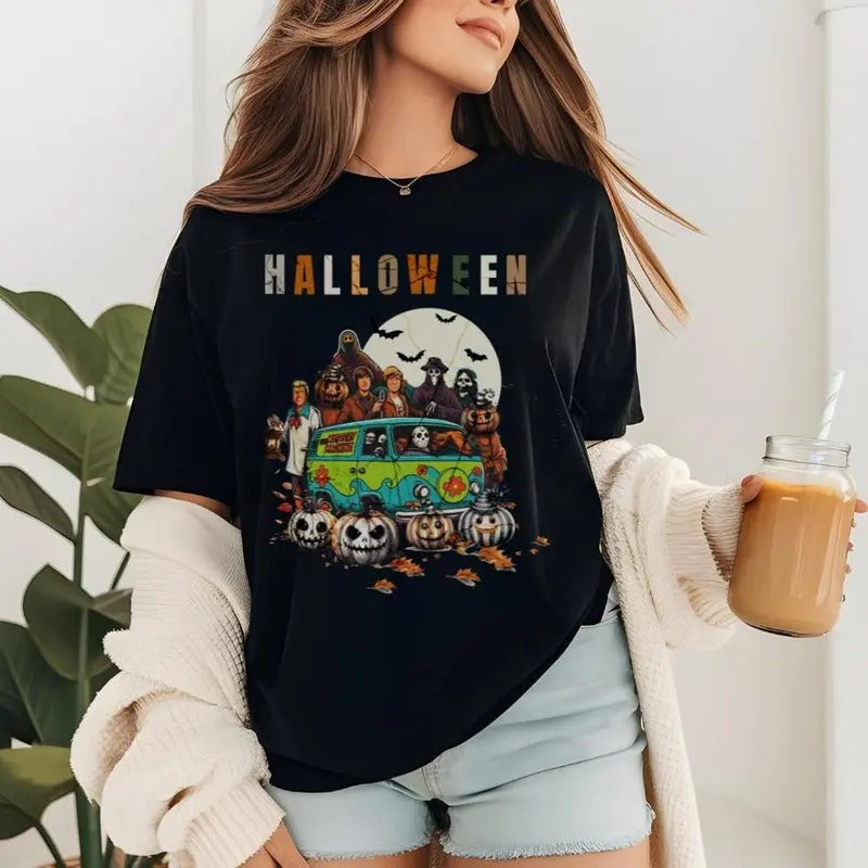 Scooby Doo Halloween Retro Tshirt, Mystery Machine Halloween, Friends Of Horror, Ghost Car Halloween Shirt, Unisex Short...