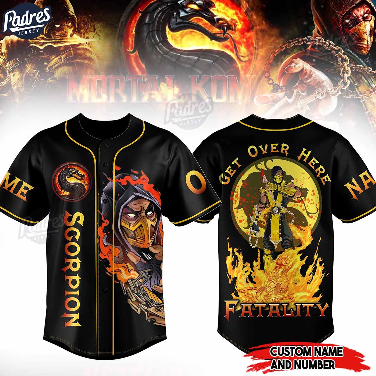 Scorpion Get Over Here Fatality Mortal Kombat Baseball Jersey - Padres Jersey Oasis: Elevate Your Baseball Style Game