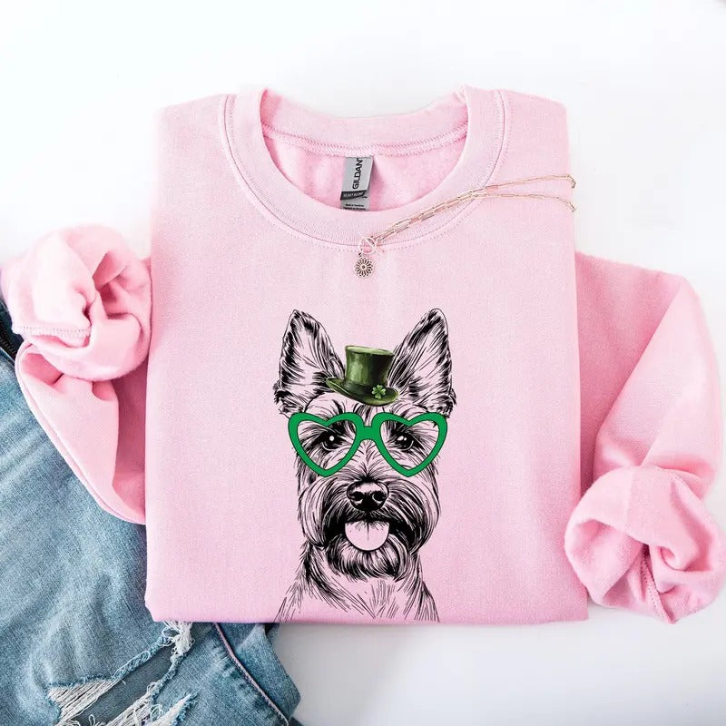 Scottish Terrier, Scotty, Adorable Dog, St Patrick's Day, Lucky, Irish Sweatshirt, Crew Neck, Women's, Crewneck T-Shirts,...