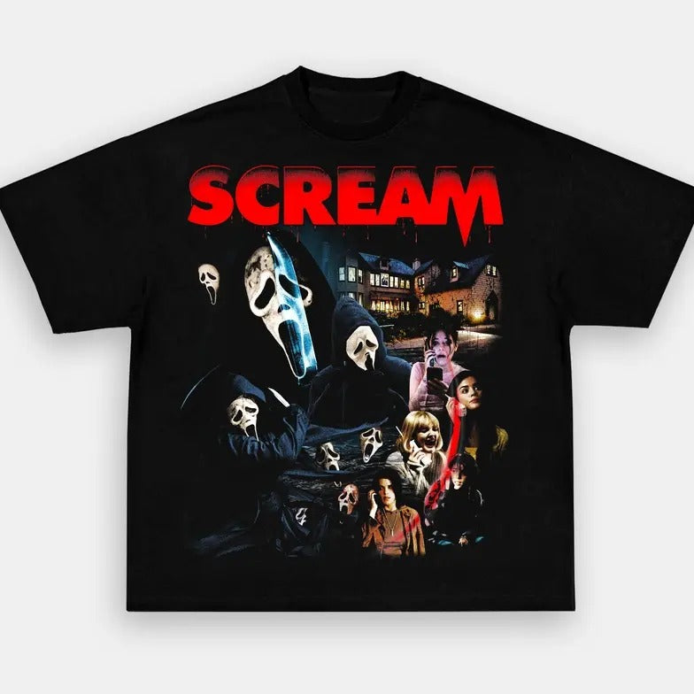 Scream Movie Vintage Halloween Horror Movie Character Shirt Halloween Funny Movie Shirt Top Round Neck Menswear T-Shirts, Hoodie, Sweatshirt