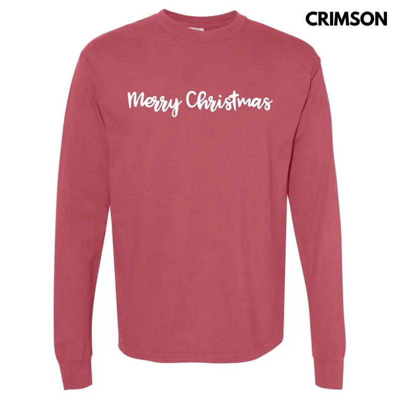 Script Merry Christmas Long Sleeve Comfort Colors T-Shirt 'NLB' Hoodie, Sweatshirt | HypeCrazeTee.com