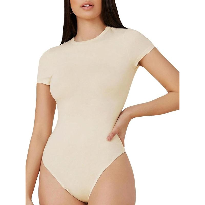 Seamless Shapewear Tummy Control Round Neck Short Sleeve Bodysuit Solid Bodysuit Shirt Tops Hoodie, Sweatshirt