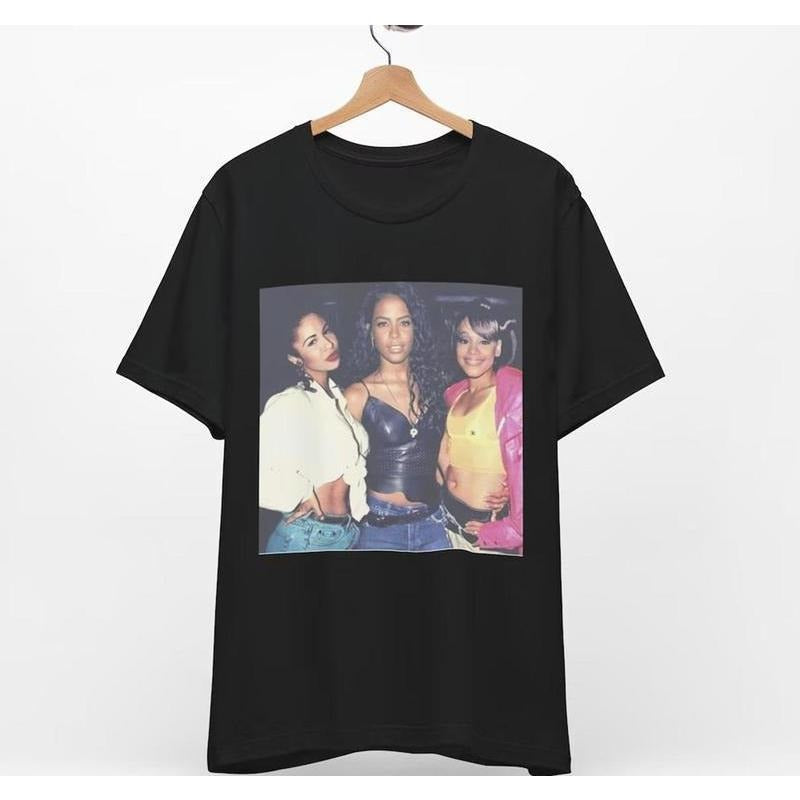 Selena Aaliyah and Left-Eye Unisex Tee Vintage 90s Graphic T-Shirt Cotton Menswear Top Polyester Sweatshirt Hoodie...