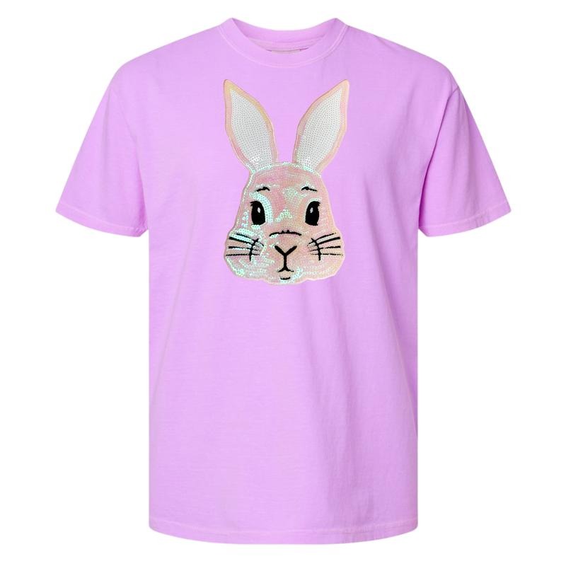 Sequin Bunny Face Comfort Colors T-Shirt Hoodie, Sweatshirt | HypeCrazeTee.com