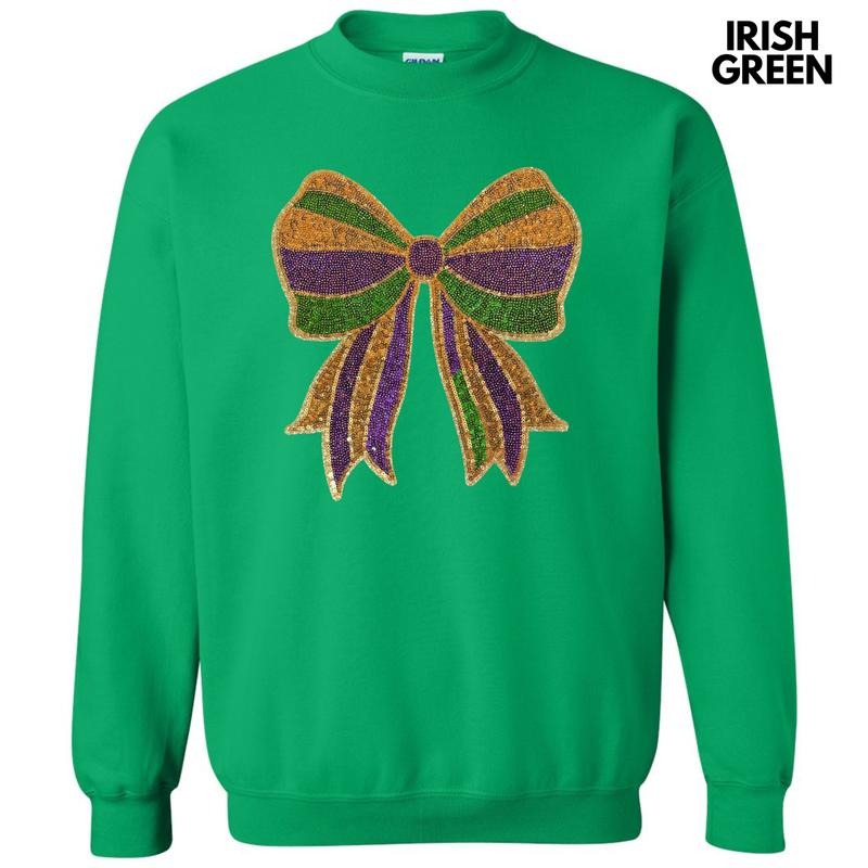 Sequin Mardi Gras Bow  Patch Sweatshirt T-Shirts, Hoodie | HypeCrazeTee.com