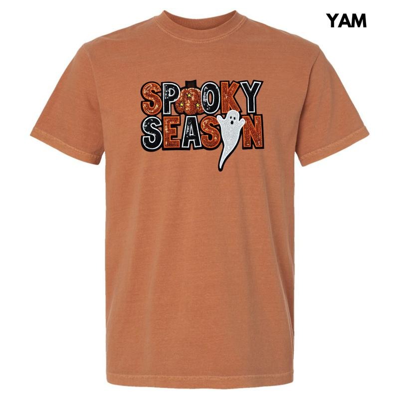 Sequin Spooky Season Patch Comfort Colors T-Shirt Hoodie, Sweatshirt | HypeCrazeTee.com