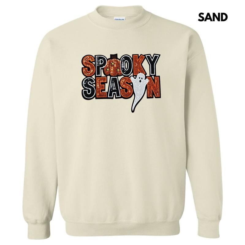 Sequin Spooky Season Patch Sweatshirt T-Shirts, Hoodie | HypeCrazeTee.com