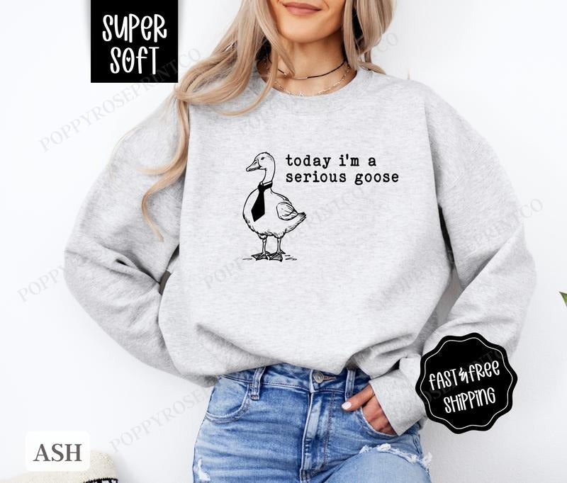 Serious Goose Sweatshirt, Funny Sweater, Women's Crewneck, Sarcastic Sweatshirt T-Shirts, Hoodie | HypeCrazeTee.com